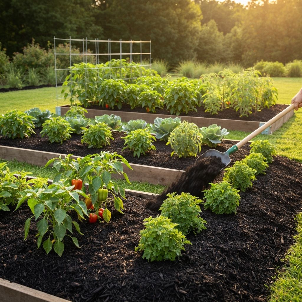 Professional landscaping services including mulch and garden beds